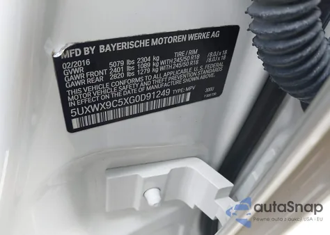 2016 BMW X3 xDrive28I from USA, damaged, VIN 5UXWX9C5XG0D91249